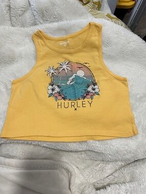 Hurley Yellow Tropical Wave Cropped Tank